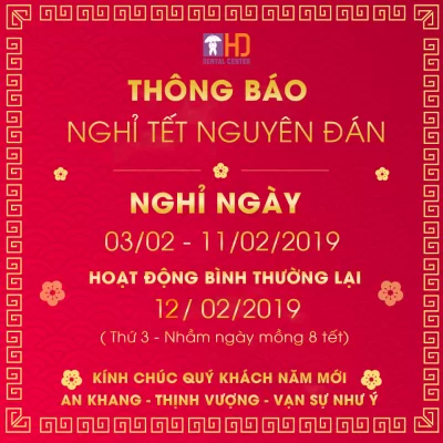 THÔNG BÁO NGHỈ TẾT NGUYÊN ĐÁN 2019 Nha khoa Dr Hùng/ Worldwide thông báo nghỉ tết nguyên đán